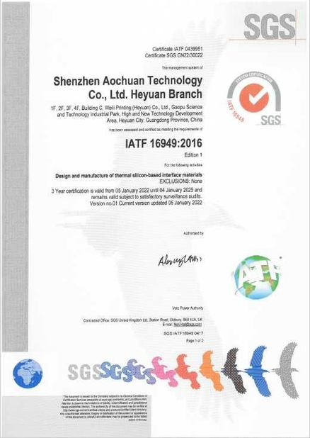 China Shenzhen Aochuan Technology Co., Ltd Certificaten
